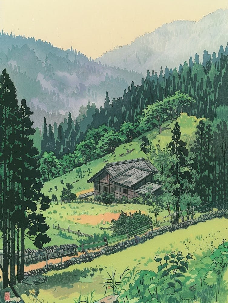Tohoku Region Japan 3 Illustration Rétro