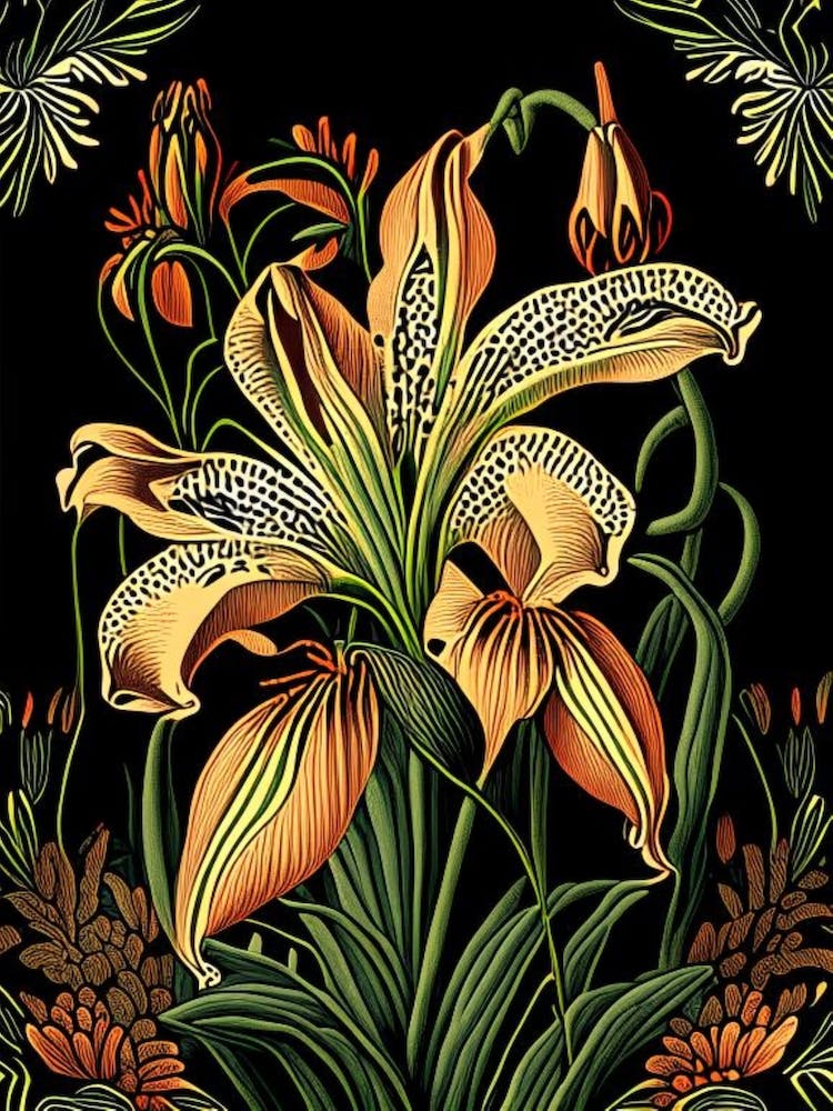 Tiger Lily 3 Floral Botanical Vintage Poster Flower