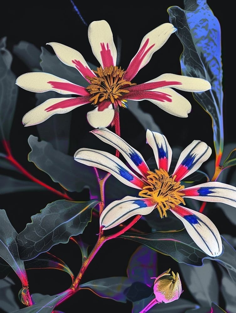 Neon Flowers On Black Cineraria 4