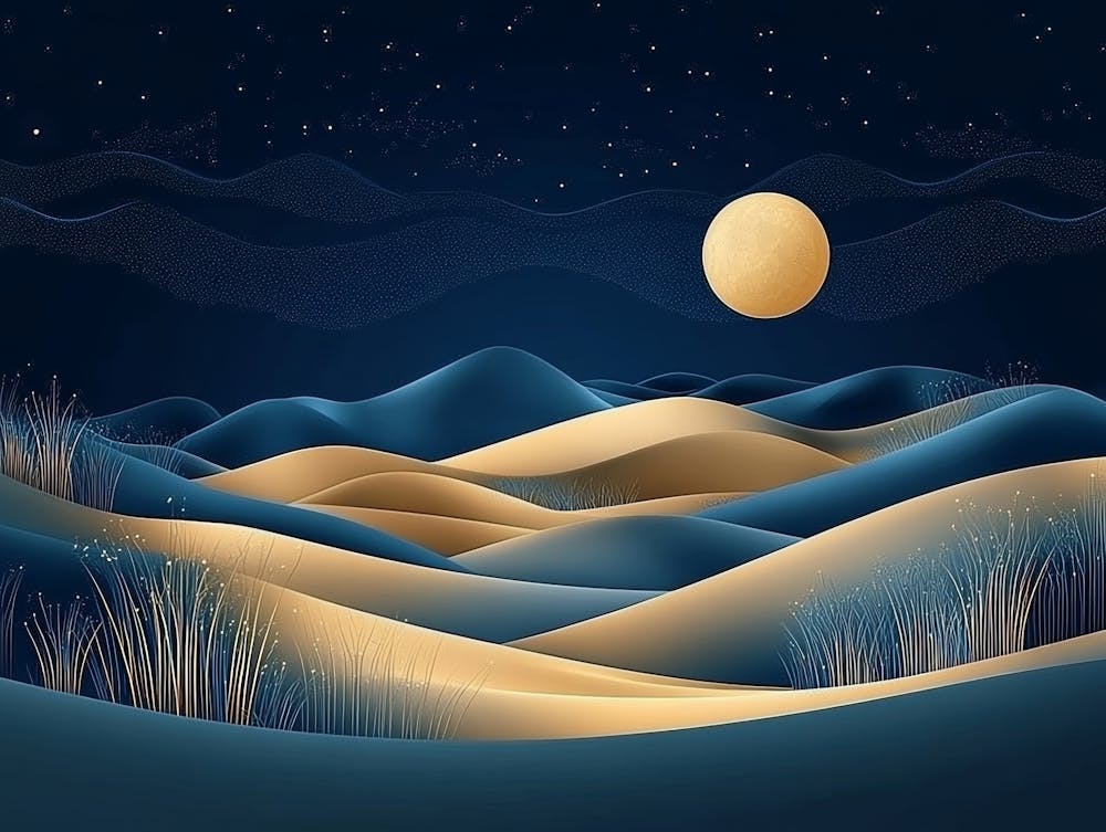 Peinture de paysage abstrait de dunes de sable avec lune de nuit