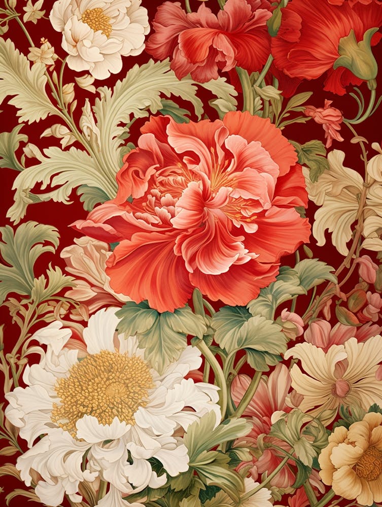 Red Flowers On A Red Background