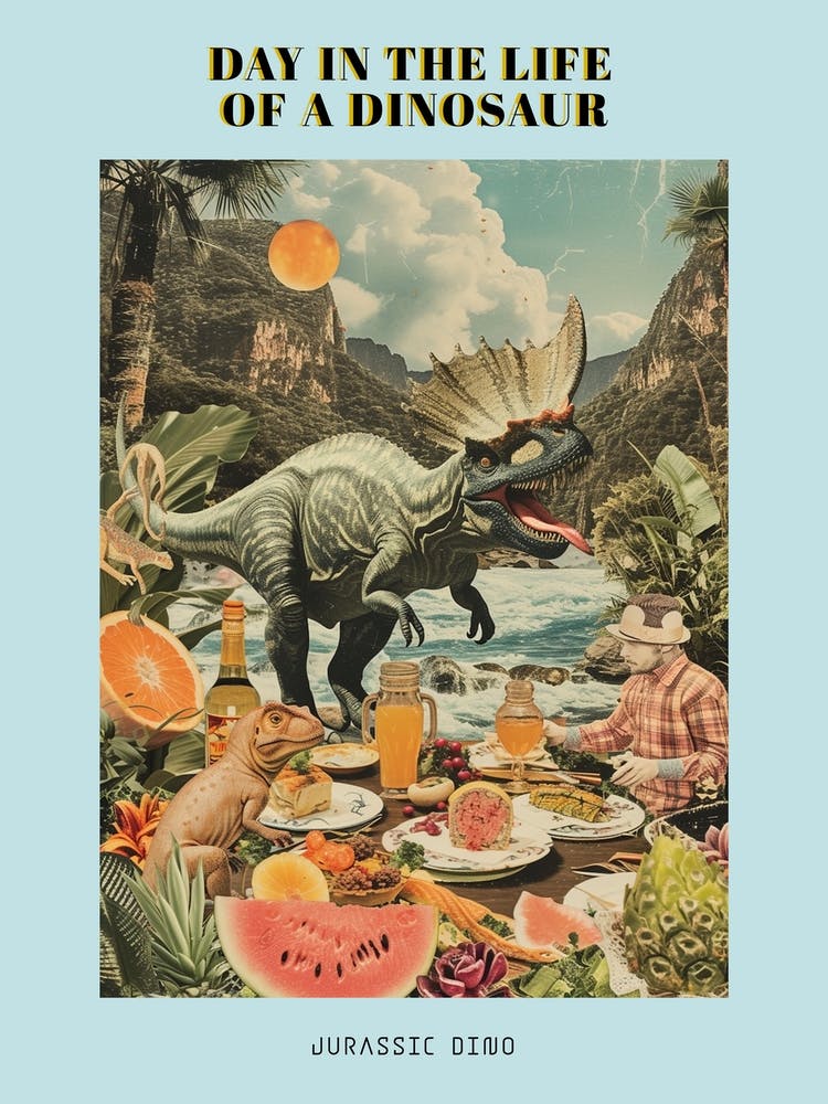 Abstract Dinosaur Jurassic Retro Collage 1 Poster
