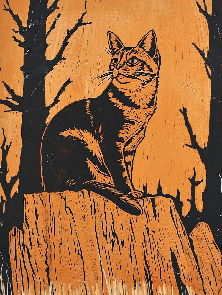 Chartreux Cat Linocut Blockprint 3