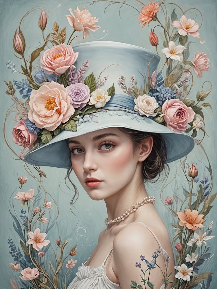Pastel Blue Floral Tophat