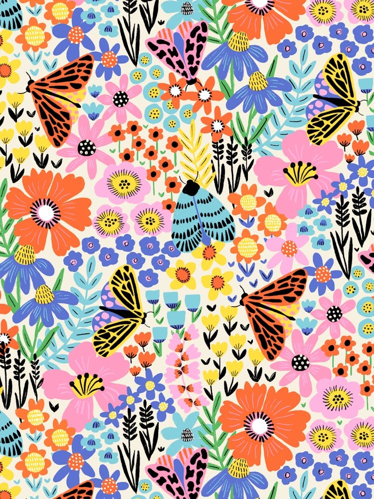 Colorful Flower Meadow And Butterflies 1