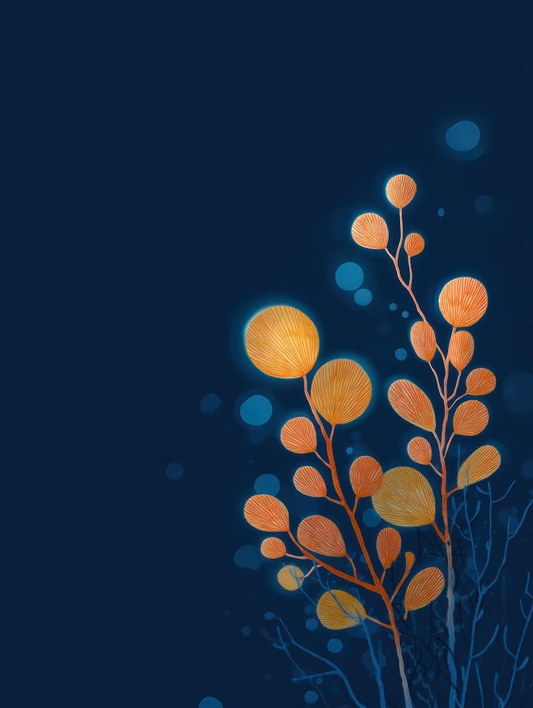 Blue Background With Orange Leaves
