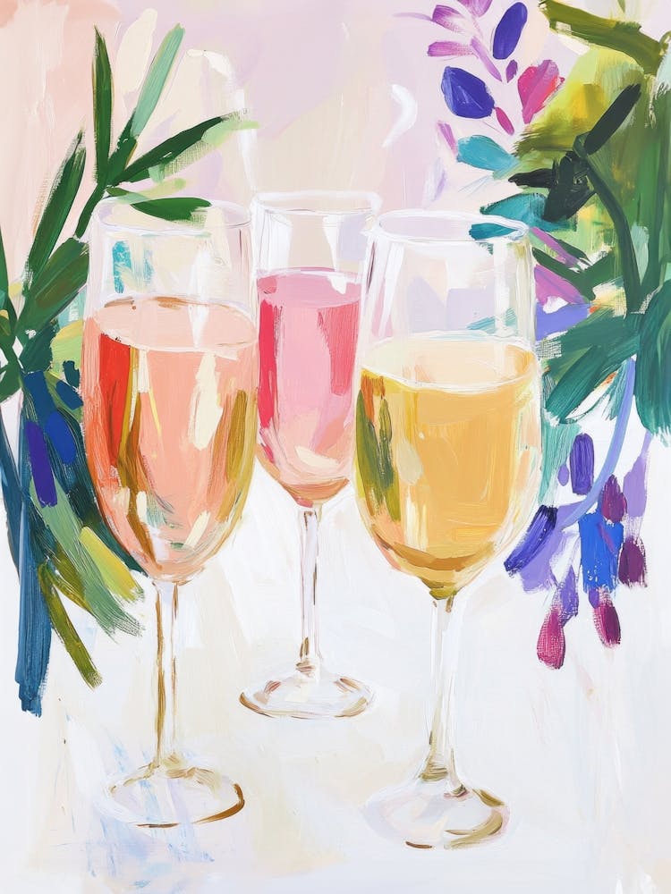 Three Glasses Of Сhampagne. Whimsical Christmas Acrylic