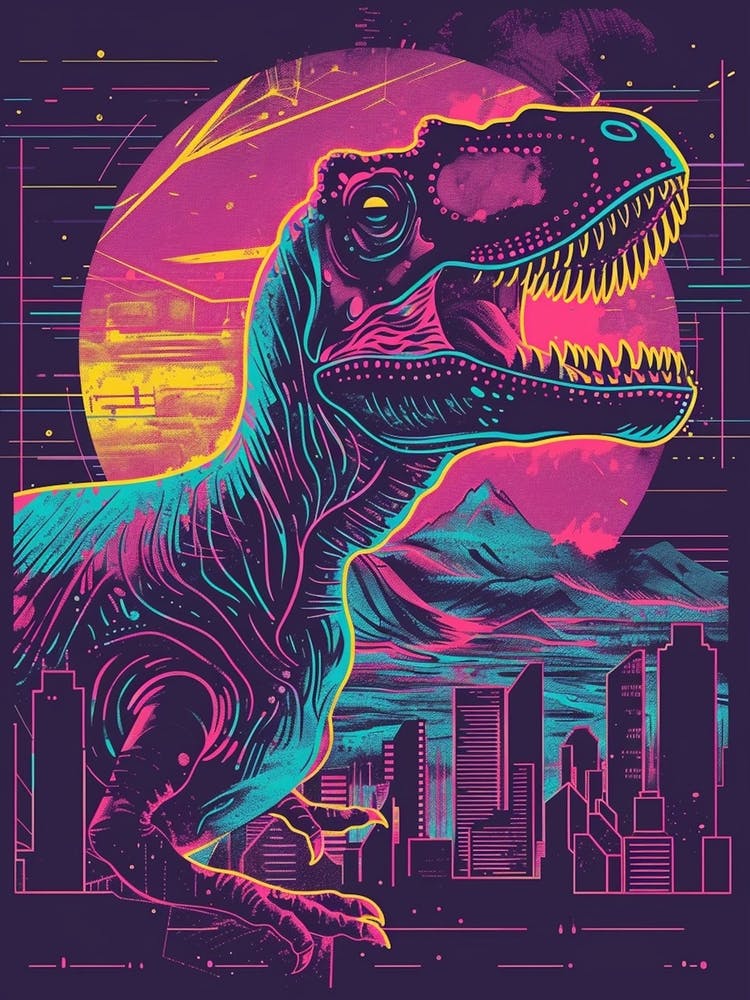 Neon Dinosaur Cityscape