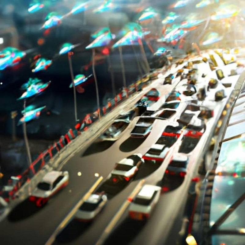Ville volante dans un univers avec trafic et personnes