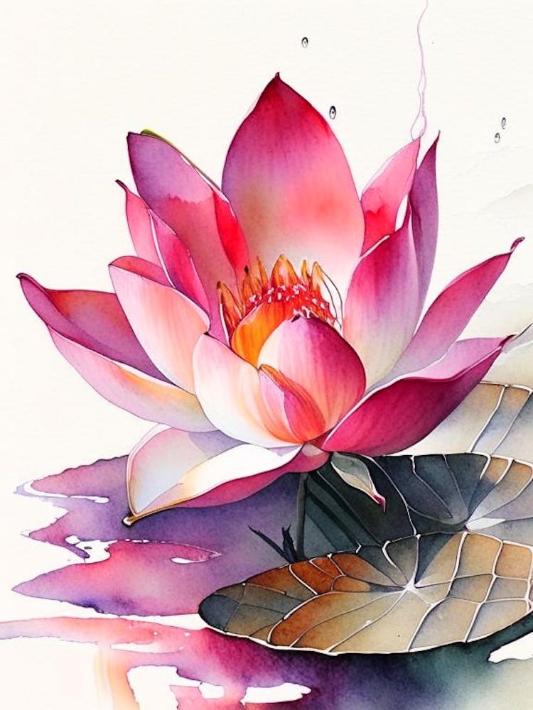 Red Lotus Watercolour 2