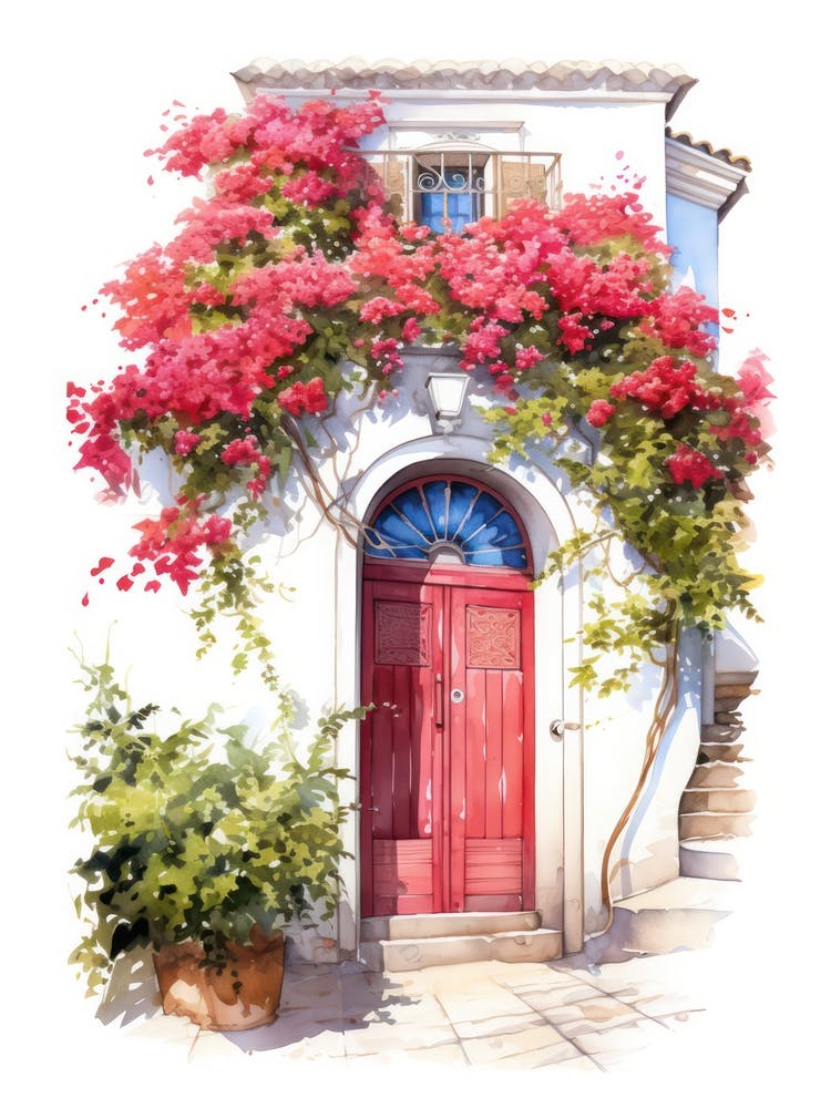 Naples, Italy   Mediterranean Doors Watercolour Painting 2