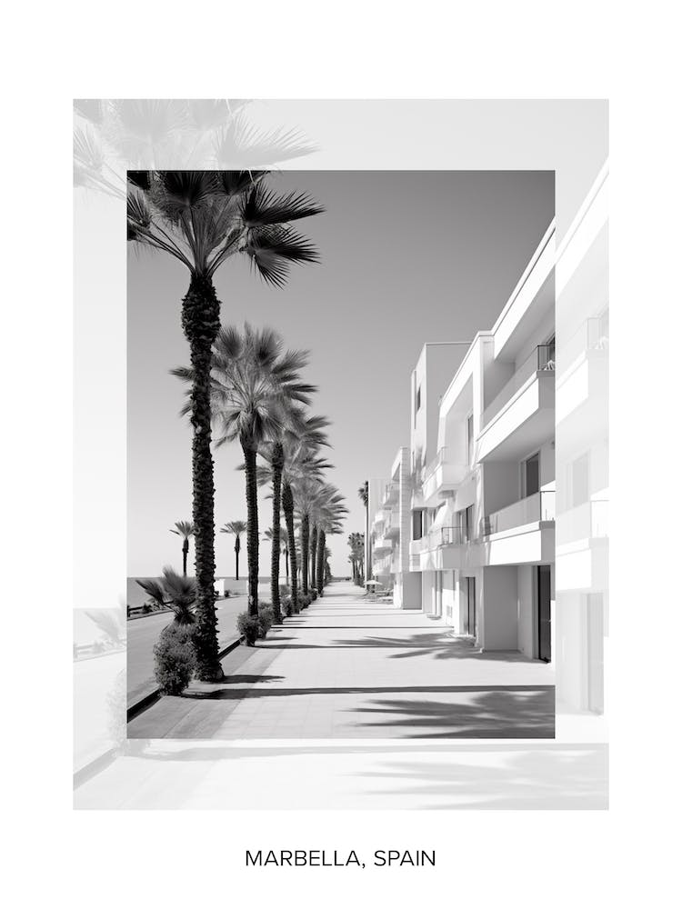 Poster Of Marbella, Spain, Black And White Old Photo 2