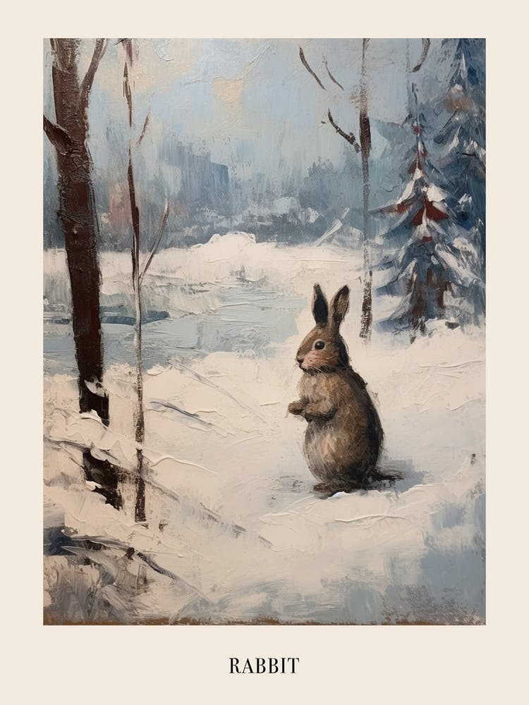 Vintage Winter Animal Painting Poster Rabbit 1