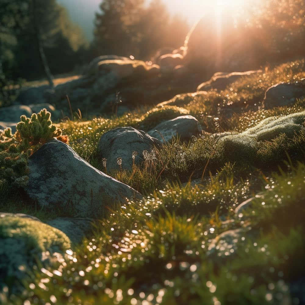 Mossy Grass And Rocks