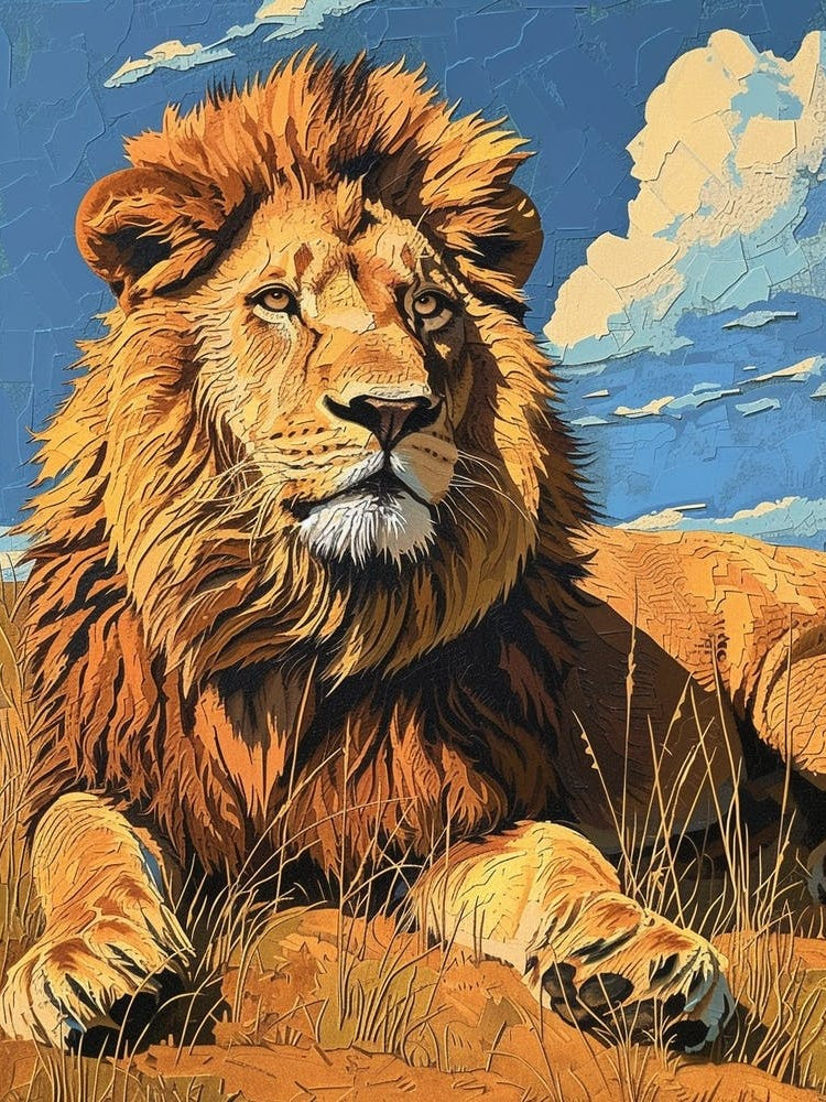 African Lion Relief Illustration Resting 3