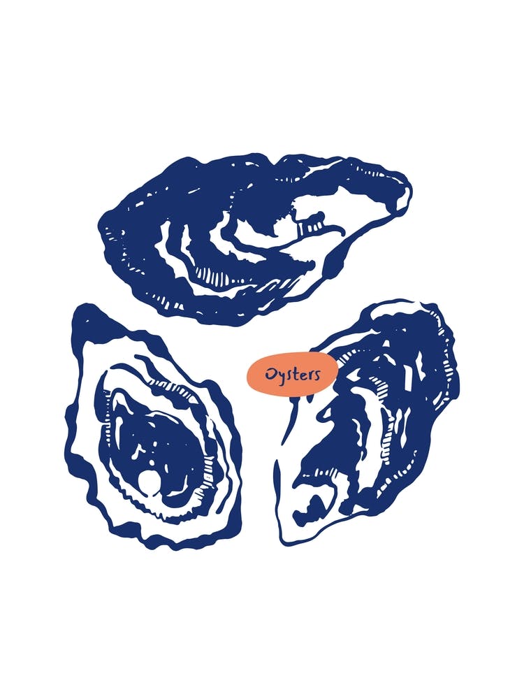 Oysters Poster – Coastal Kitchen Wall Art, Seafood Illustration