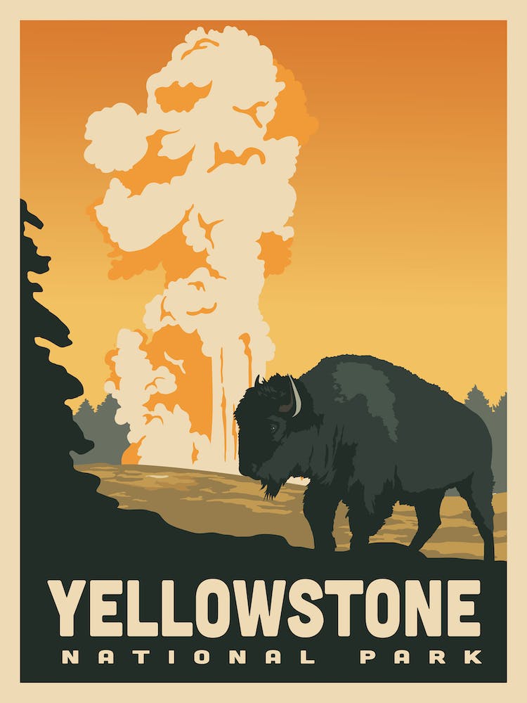 Yellowstone National Park Travel Poster Bison