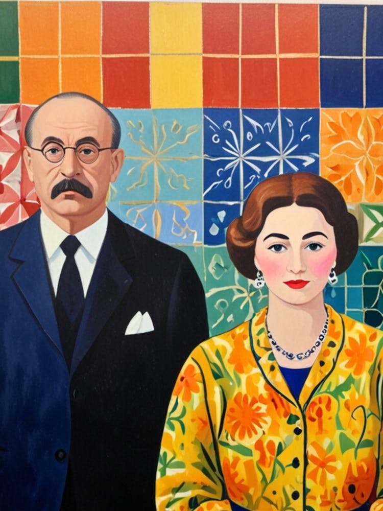 Couple In Front Of A Tiled Wall