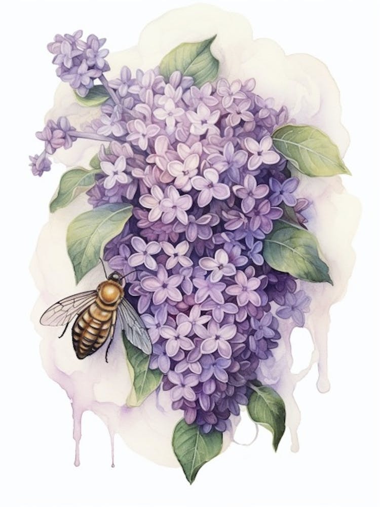 Beehive With Lilac Watercolour Illustration 4