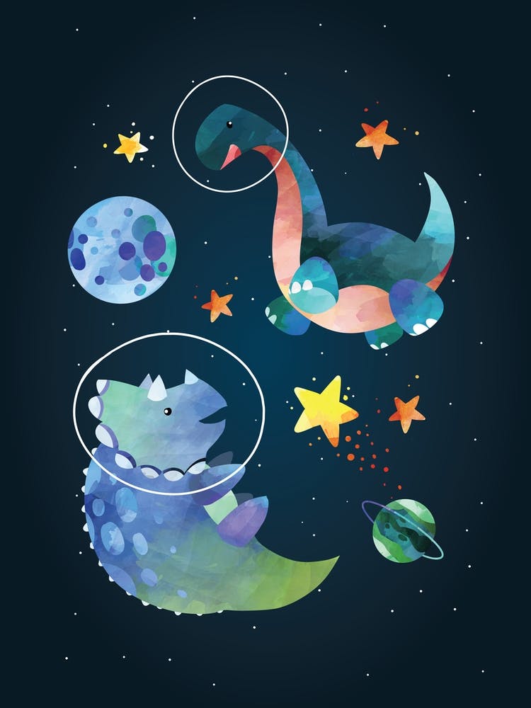 Watercolour Space Dinosaur Triceratops