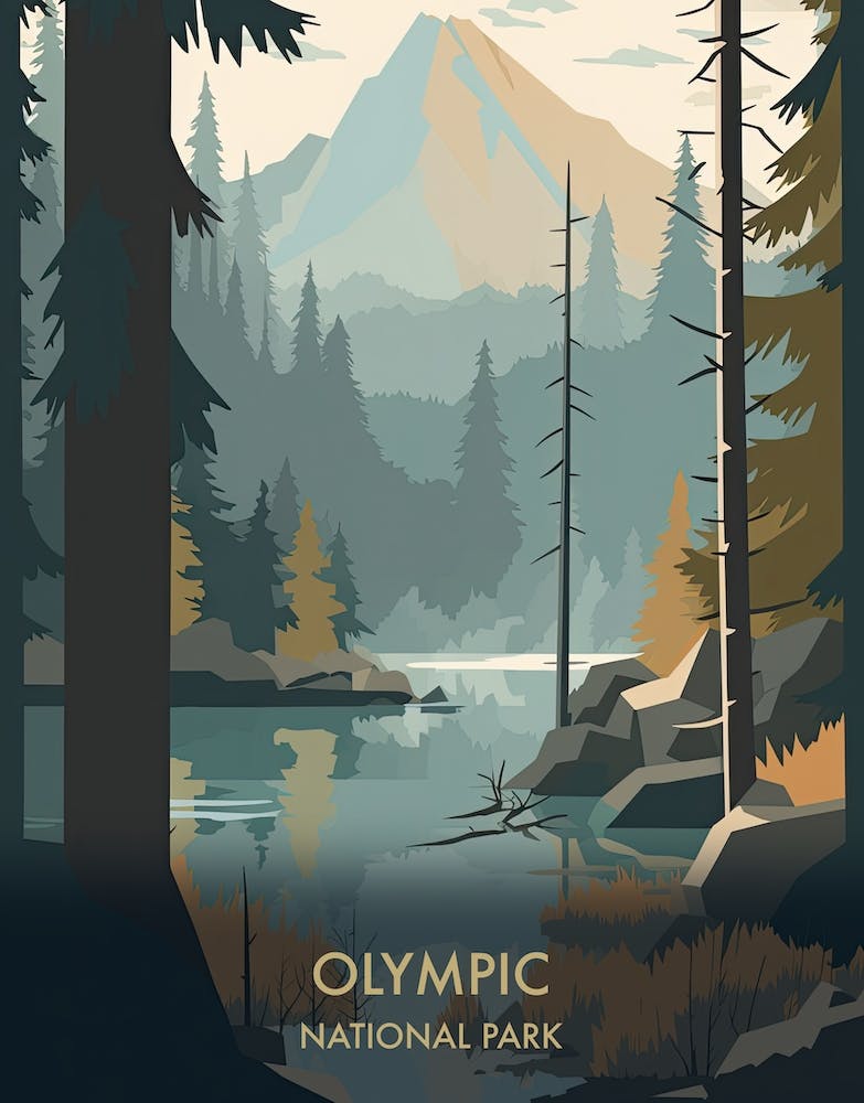 Olympic National Park Affiche de voyage Style Mid-Century 1