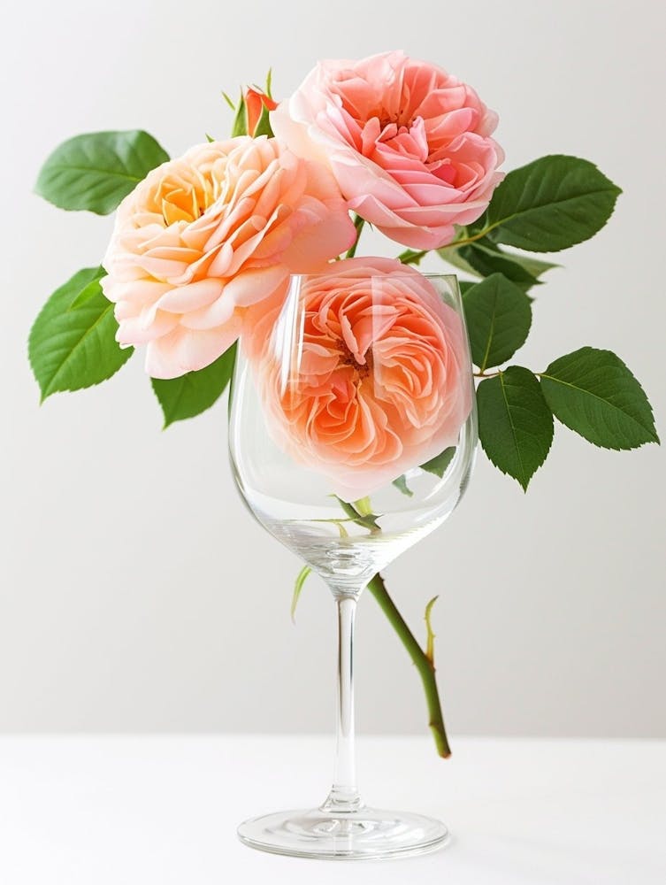 English Roses Painting Rose In A Wine Glass 4