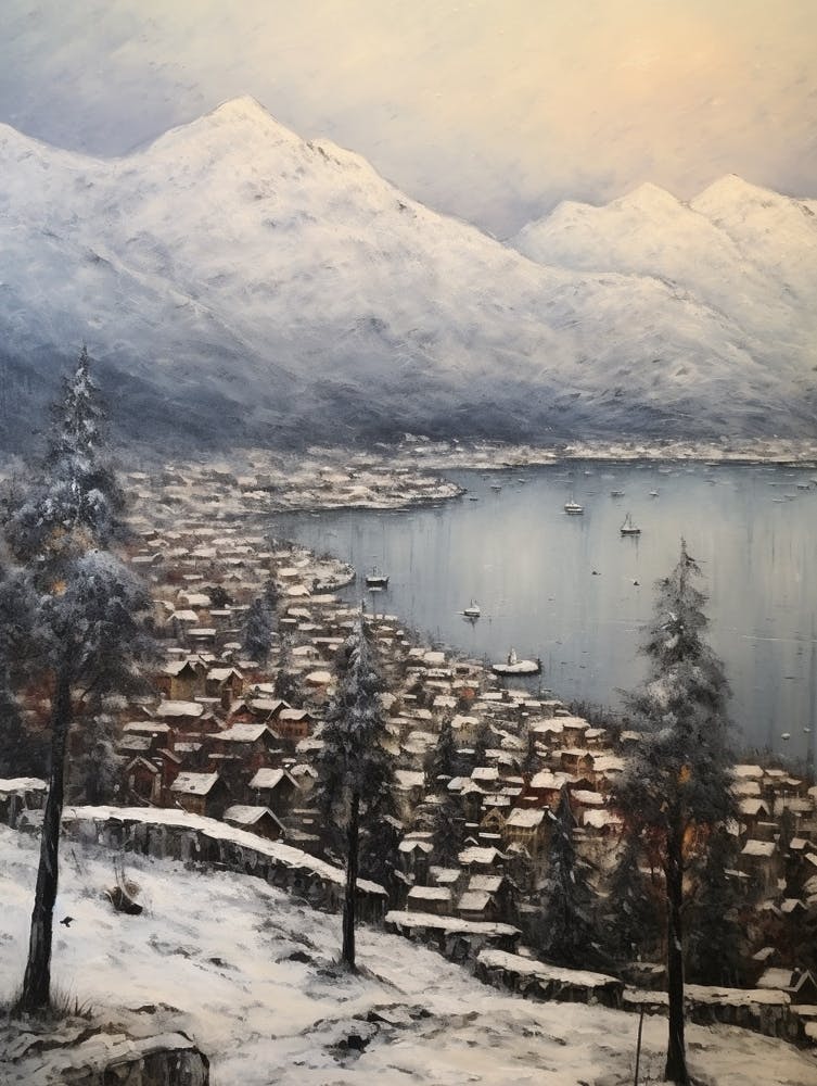 Vintage Winter Painting Troms Norway 1