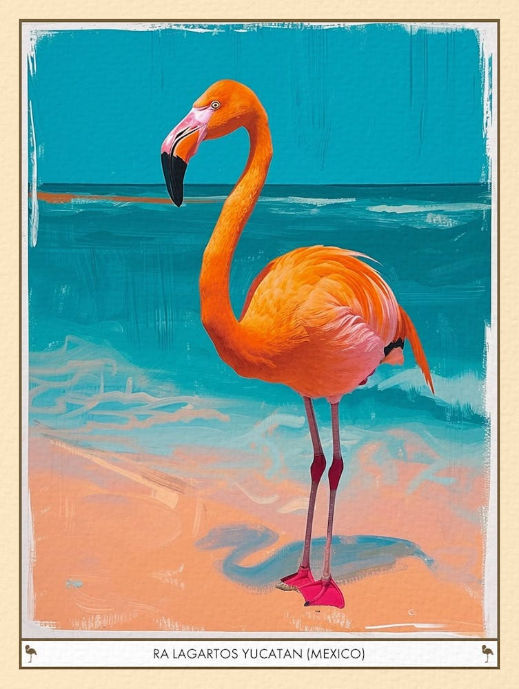 Greater Flamingo Ra Lagartos Yucatan Mexico Tropical Illustration 2 Poster