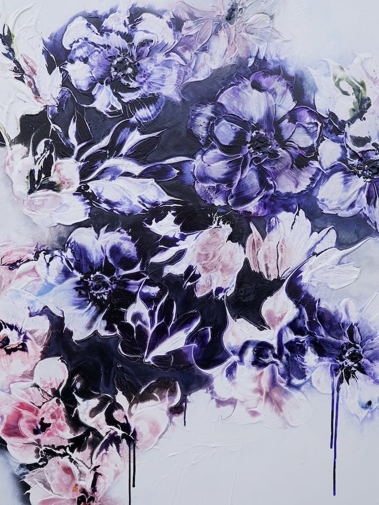 Blue Anemones And Pink Flowers Painting