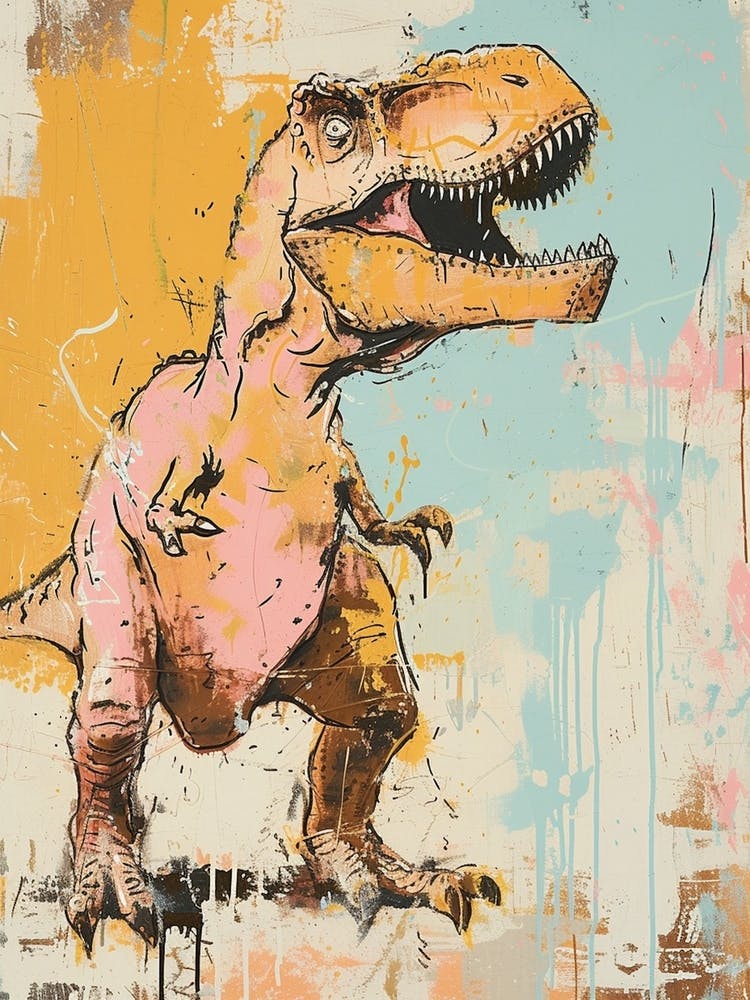 Graffiti Mustard Pastel Dinosaur Paint Splash Portrait 2
