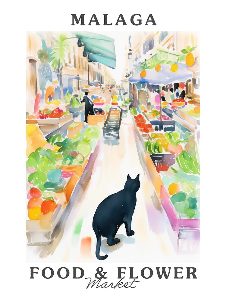 Food Market With Cats In Malaga 4 Poster