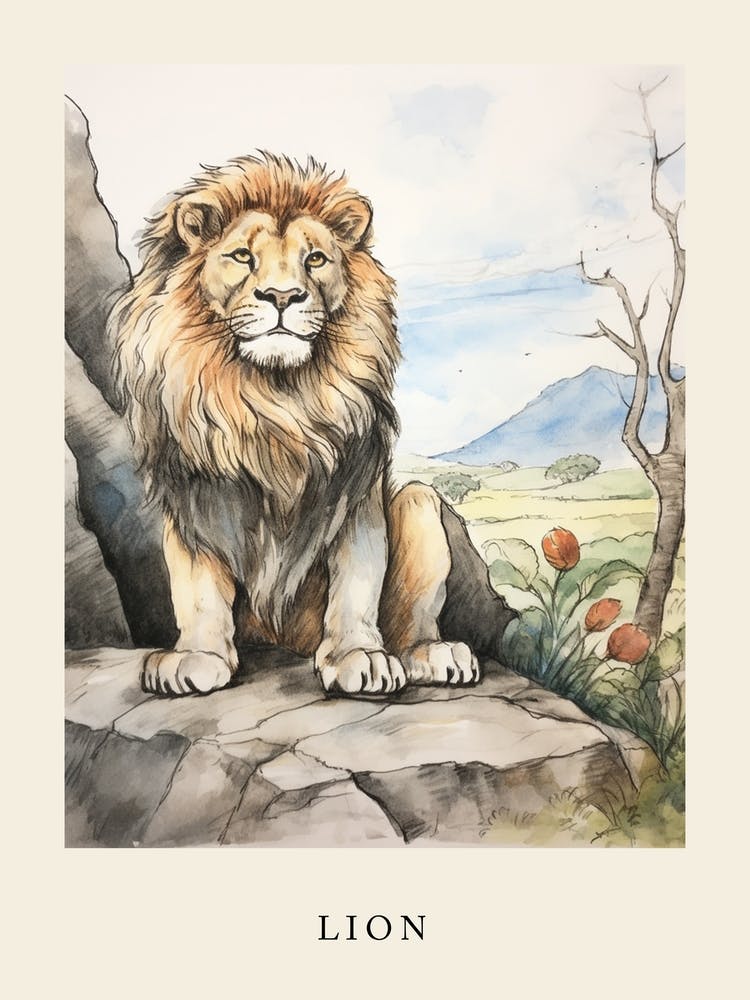 Beatrix Potter Inspired  Animal Watercolour Lion 2
