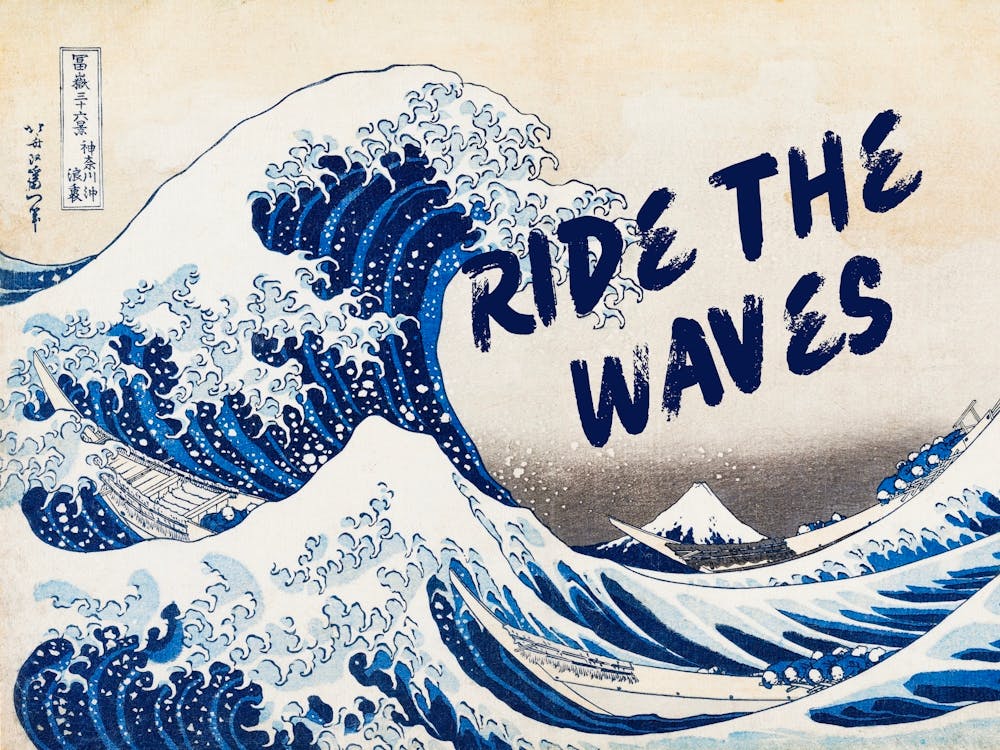 Vintage Japanese art Great Wave off Kanagawa vintage altered art, ride the waves