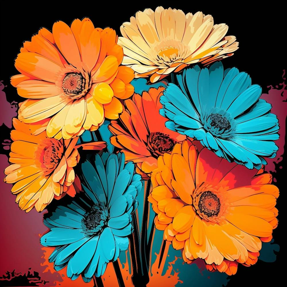 Andy Warhol Style Pop Art Flowers Calendula 1 Square