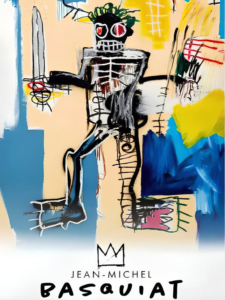 Basquiat Print Jean Michel Basquiat Poster Warrior Exhibition Poster Blue Wall Art Maximalist Print Expressionist Print