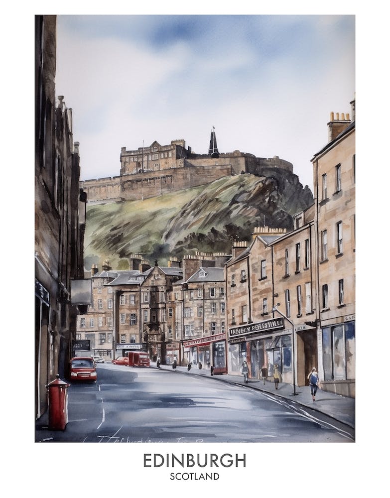 Edinburgh Scotland Watercolour Travel Poster 2