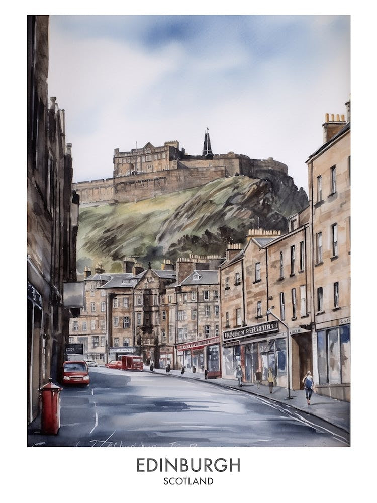 Edinburgh Scotland Watercolour Travel Poster 2