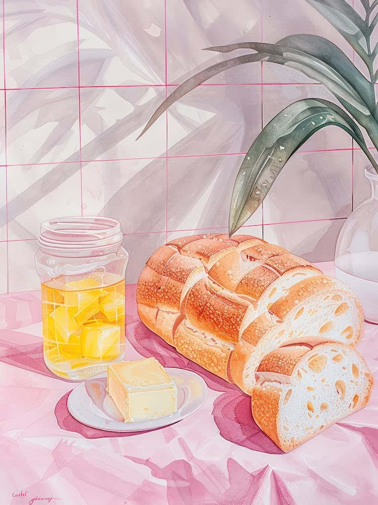Pink Breakfast Food Bread And Butter 2