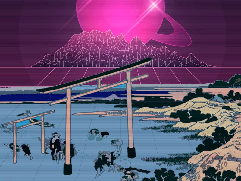 Synthwave Space: ukiyo-e [synthwave/vaporwave/cyberpunk] — aesthetic poster, retrowave poster, neon poster 1