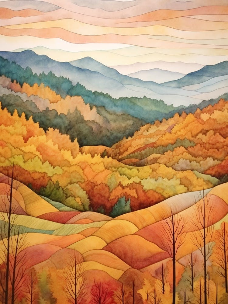 Autumn National Park Painting Smoky Mountains National Park Tennessee Usa 3