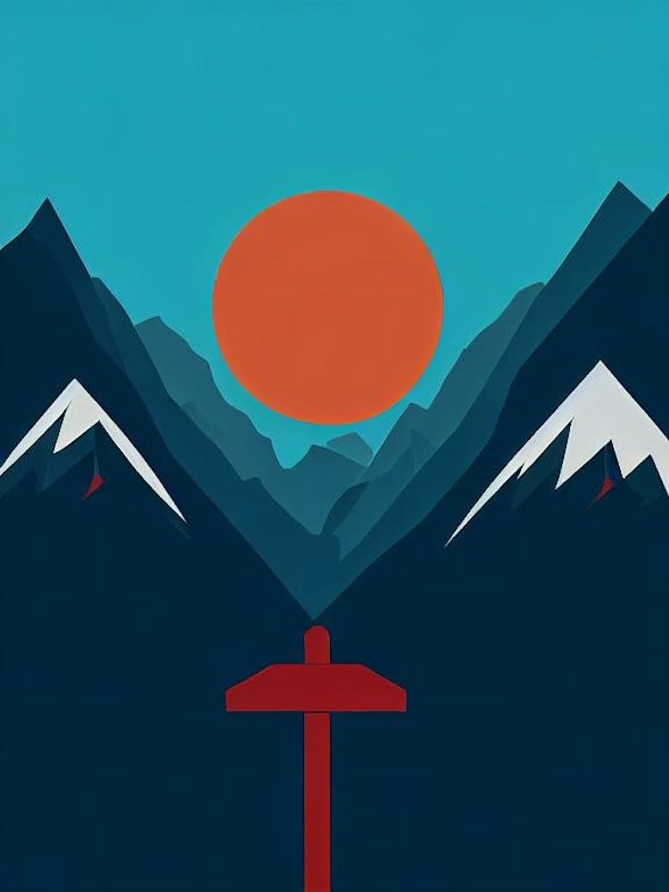 Portillo, Chile Modern Illustration Skiing Poster