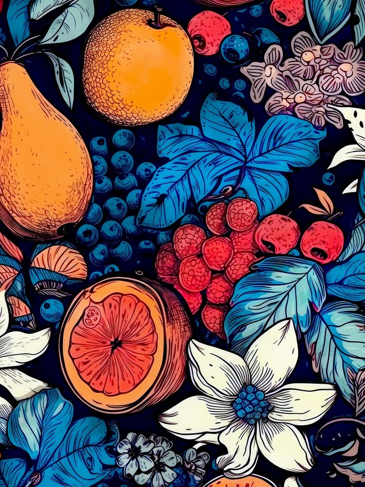 Seamless Pattern With Fruit And Flowers  nature flora