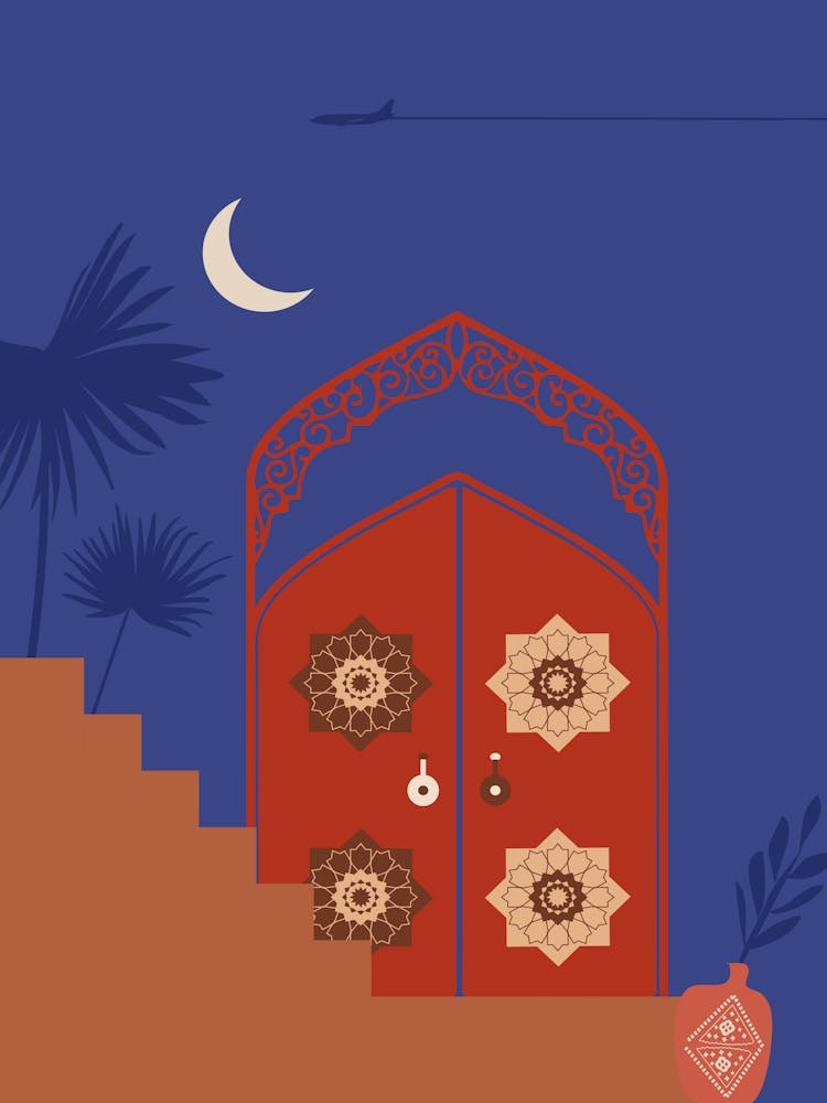 Ramadantür. Boho, Boho Deko: Ägypten, Marokko Nachtposter. Mond