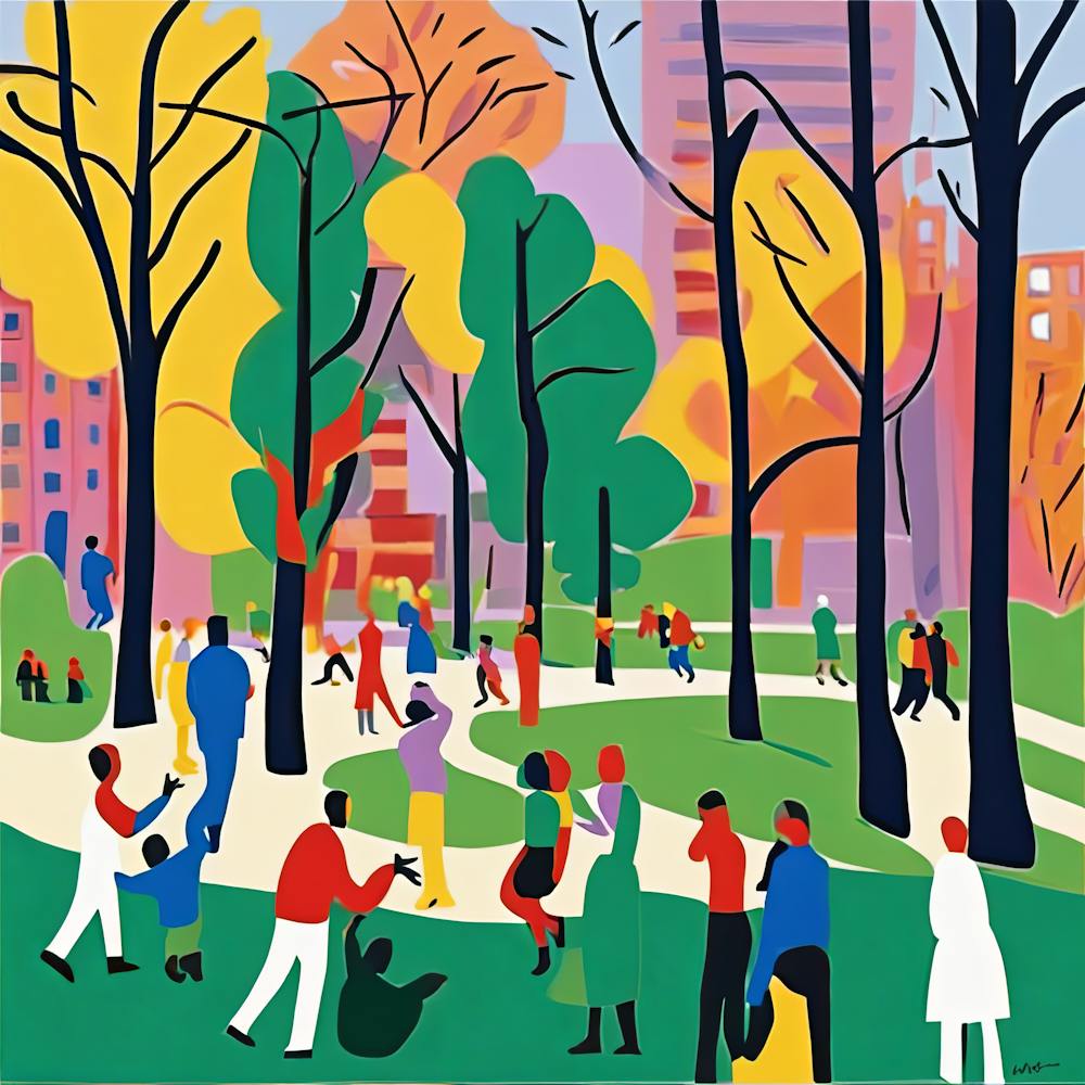 Urban Park Scene in Style of Matisse
