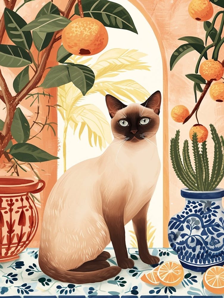 Tonkinese Cat Storybook Illustration 3