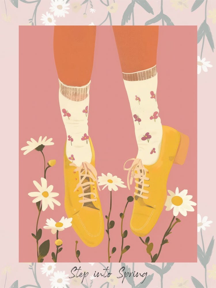 Step Into Spring Woman Yellow Shoes With Flowers 3