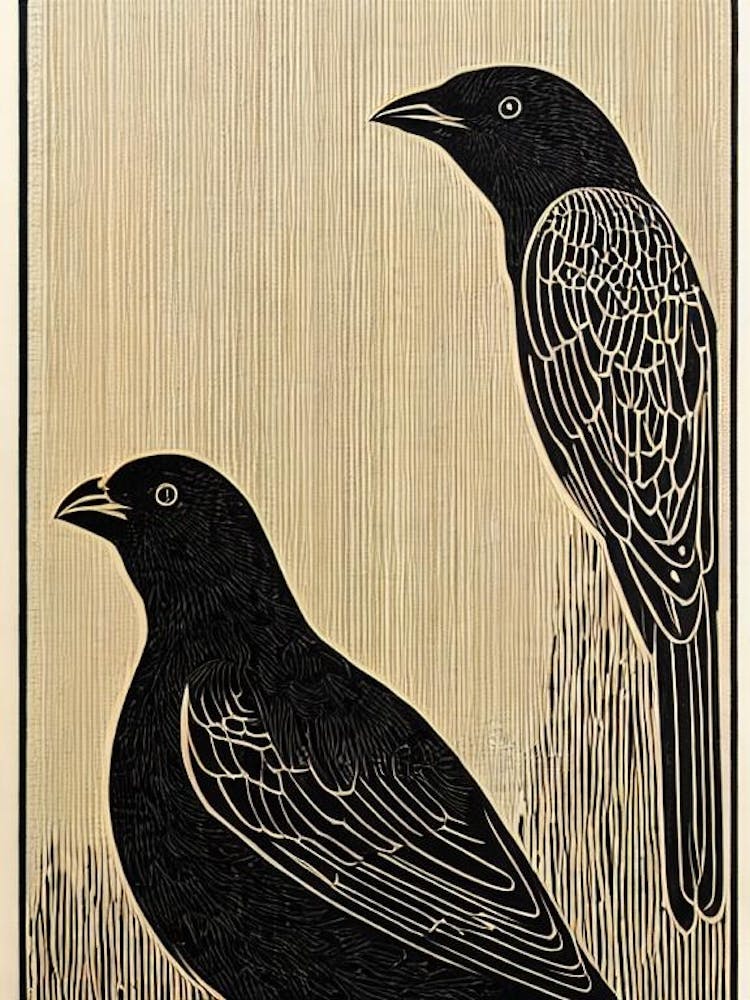 Cowbird 3 Linocut Bird
