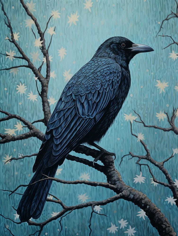 Ohara Koson Inspired Bird Painting Raven 4