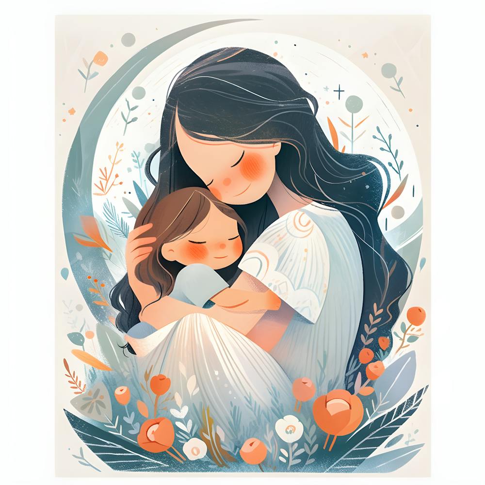 Safe In Mamas Hug Romantic Family Illustration