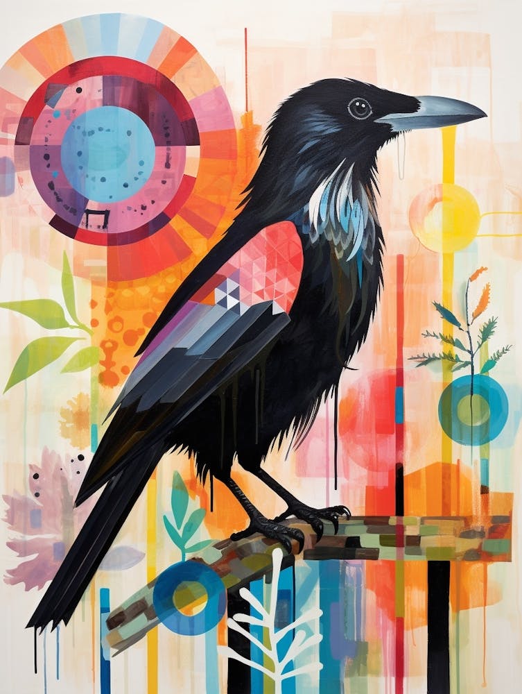 Bird Painting Collage Raven 1